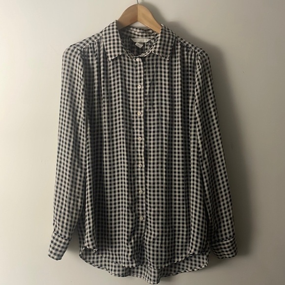 H&M Black|Cream Gingham Lightweight Blouse Sz Medium - Picture 1 of 5